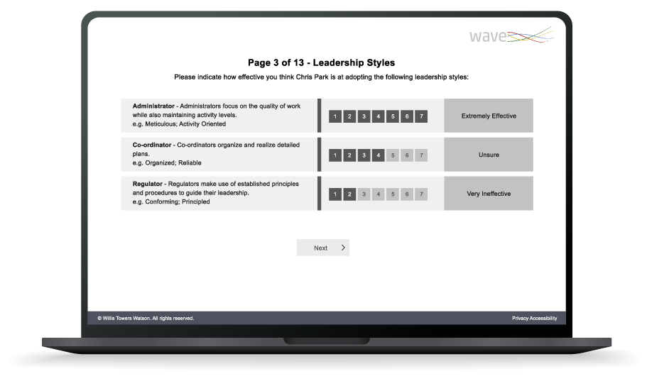 Leadership Impact 360 vist på laptop