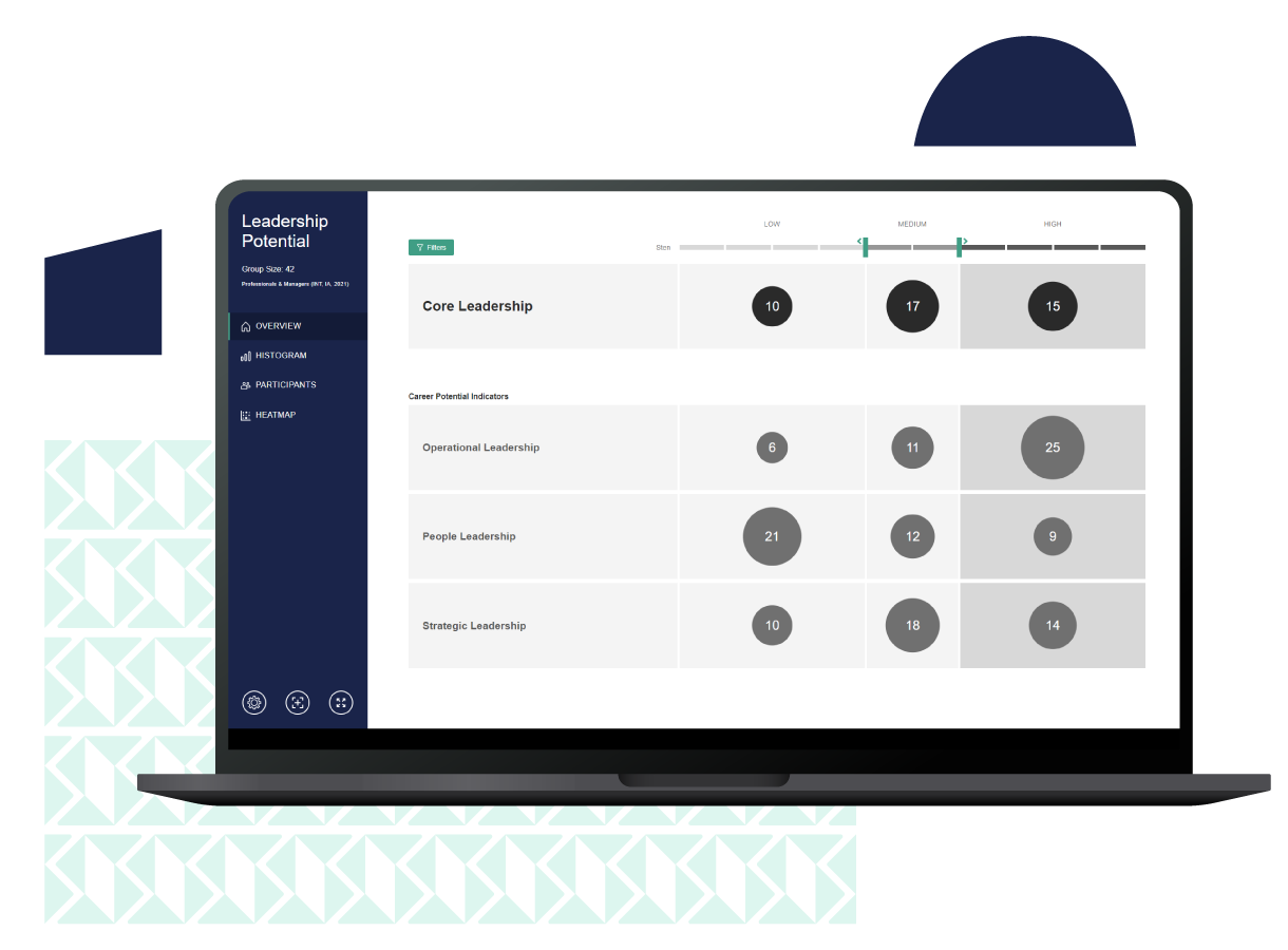 Leadership potential dashboard overview screen on a laptop