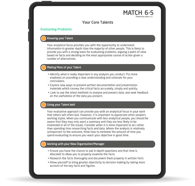Match 6.5 Onboarding-rapport mockup