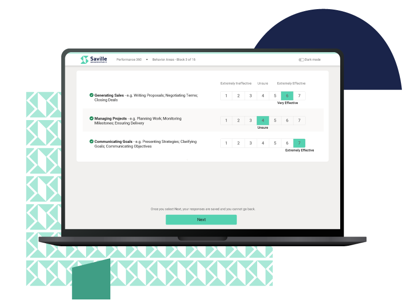 Wave Performance 360 questionnaire mock-up on laptop